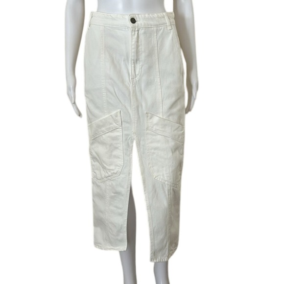 ZARA White Denim Front Slit Long Ankle Length Front Back Pocket Skirt Small - Picture 2 of 10